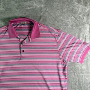 Peter Millar Summer Comfort Golf Polo Striped Pink Gray Athletic XL